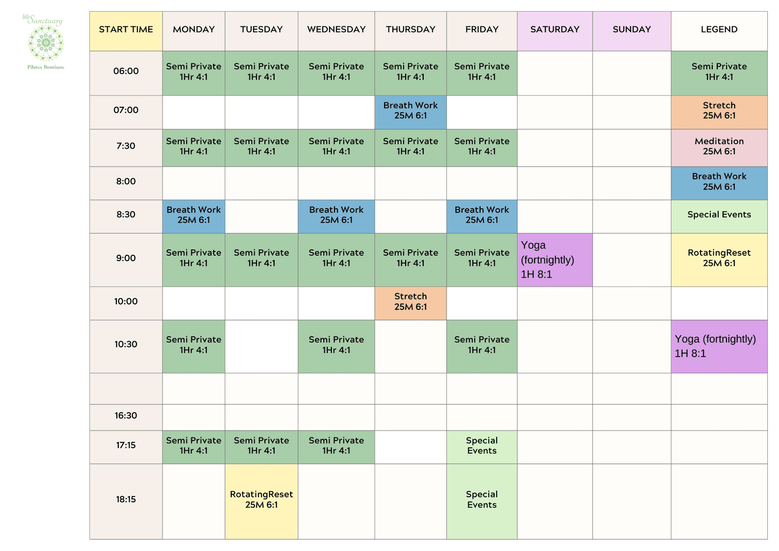 LSP Weekly Timetable